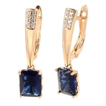 Luxury Square Blue Natural Zircon Long Earring For Women Fashion 585 Rose Gold B - £9.85 GBP