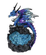 Metallic Blue Dragon with Purple Spikes Guarding Quartz Crystal Quarry F... - $30.97 CAD