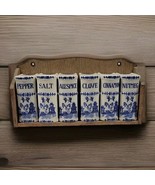 VTG 1940s Nasco Del Coronado Blue Willow 6 pc Books Spice Jar Set Wood S... - $93.09