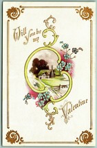 Be My Valentine Floral Cabin Scene Embossed Gilt Winsch Back DB Postcard UNP I10 - £5.53 GBP