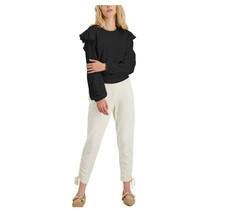 INC Womens Medium Black Ruffle Shoulder Cotton Sweatshirt Top Retag O70 - £11.71 GBP