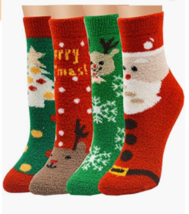 Winter 4 Pairs Unisex Christmas Holiday Cozy Fuzzy Crew Casual Slipper S... - £11.78 GBP
