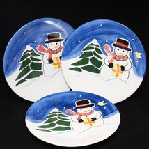 Stoneware Xmas Snowman Blue Dinner Plates 11&quot; Lot of 3 - £12.37 GBP