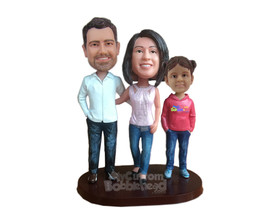 Custom Bobblehead Father, Mother And Daughter Trio Wearing Jeans - Parents &amp; Kid - £179.85 GBP