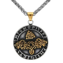 Viking Geri Freki Necklace Gold Silver Stainless Steel Norse Wolf Pendant Chain - £22.66 GBP