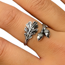 Oak Leaf Acorn Ring 925 Sterling Silver Adjustable Bohemian Ethnic Unisex &amp; Box - £27.44 GBP