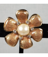 Vintage Carolee Bronze/Pink Daisy Enamel Pearl Rrhinestone Gold Tone Brooch - €46,86 EUR