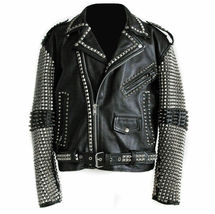 New Handmade Black Color Women&#39;s Silver Studded Leather Jacket - $319.99
