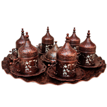 27 Ct Coffee Serving Cup Saucer Gift Set Ottoman Turkish Greek Arabic Old Copper - £68.90 GBP