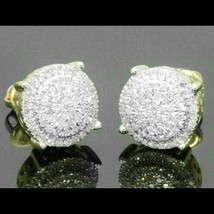 Men Women 1.55Ct Moissanite Cluster Stud Earrings 14K Yellow Gold Plated Silver - £72.05 GBP