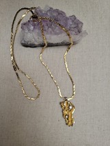 Vtg 1970&#39;s Gold tone Fake Gold Nugget Large Pendant &amp; Faux Diamond Necklace - $48.33
