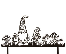 Gnome and Mushroom Garden Stake with Lantern Flowers Metal 24.4" Long Fantasy image 1