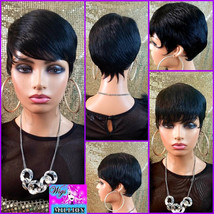 Judy&quot;&#39; Black Synthetic Short Pixie Cut Heat Resistant Wig, Glueless Wig, Full Ca - £39.23 GBP