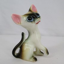 3.25 Inch Miniature Vintage MCM Ceramic Siamese Cat Figurine Blue Eye Sh... - £11.06 GBP