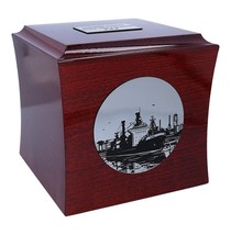 Urn with ship for sailor Cremation urn box mahogany wood Sea theme Engraved urn - $155.77+
