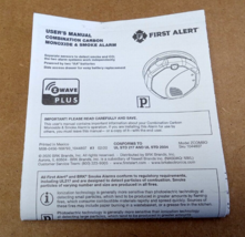 Instruction Manual for First Alert Zwave Plus Carbon Monoxide &amp; Smoke Alarm - £3.94 GBP