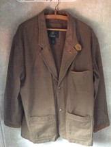 Mens Orvis Large Blazer/Jacket 2 Button Coat Leather Accents Olive Bin U - $40.67