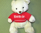 BELKIE TEDDY BEAR PLUSH 15&quot; VINTAGE STUFFED WHITE WITH RED KNIT SWEATER ... - $26.10
