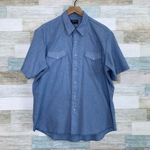 Wrangler Vintage Chambray Western Snap Button Shirt Blue Rockabilly USA Mens XL - £70.07 GBP
