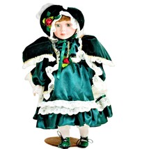 15&quot; Porcelain Rose Collectors Doll w/ Stand Victorian Christmas Holiday Green - £14.78 GBP