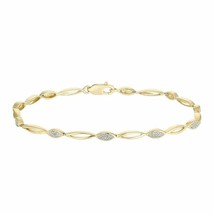 0.15CT Round Moissanite 14K Yellow Gold Plated Marquise Shape Tennis Bracelet 7&quot; - £110.80 GBP