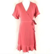Paris Sunday Wrap Dress Ruffle Flutter Sleeve V Neck Satin Pink Size XS - £15.45 GBP