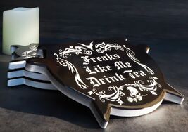 Set Of 4 Wicca Occult Freaks Bat Skull With Rose Cauldron Ceramic Cork C... - $30.99