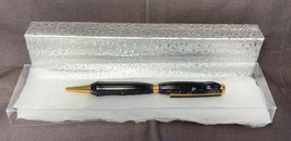 Hand Crafted Turned Wood Pen &amp; Gift Box Goldtone Trim Navy Blue Black Ink   - £24.08 GBP