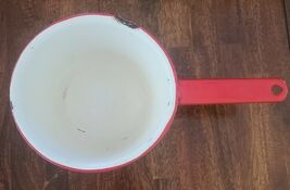 Vintage ~ Enamelware ~ Red &amp; White ~ Handled Pot ~ Pan ~ Farmhouse Cookw... - $35.00