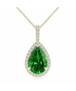 ANGARA Lab-Grown Emerald Pendant with Diamond Halo in 14K Gold (12x10mm,... - £2,068.31 GBP