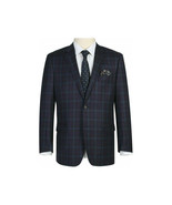 Men&#39;s Soft Wool Sport Coat English Plaid Window Pane 556-7 Plum Blue Renoir - $3,762.04 MXN