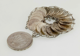 1920's-40's Mexico Silver (720) 20 Centavos Coin Bracelet &amp; Un Peso Charm - $776.10