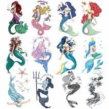 12 Large Sheets Mermaid Temporary Tattoos for Adults Women Girls Body Art Fake T - £16.74 GBP