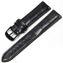 18mm 20mm 22mm  24mm Genuine Leather Black Watch Band Strap With Black Buckle - £12.78 GBP