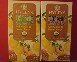 2 Pack Hyleys Organic Green Tea With Ginger &amp; Lemon Flavor Sugar Free (50BAGS) - £21.81 GBP
