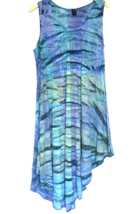 Sacred Threads Dress One Size Blue Tie Dye Cover Up Sleeveless Asymmetri... - $17.52