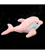 Aurora World Dolphin Plush Pink 14&quot; Gold Sparkles Blue Eyes Porpoise Marine - $7.44