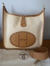 Auth HERMES Vache Naturale &amp; Toile Evelyne PM Shoulder/Messenger GHW - $2,199.99