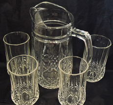 Gibson Pitcher + 4 Matching Glasses 48 Oz +10 oz Drinking Glasses Clear Glass - £27.97 GBP