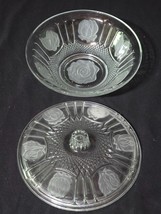 KIG Indonesia Glass Covered Candy Bowl Dish With Lid - Frosted Rose Patt... - $222.21 MXN