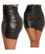 Women Sexy Bandage seam Hips pleated Black Avant PU Leather Mini Short S... - $28.99