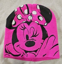 Walt Disney Minnie Mouse Pink Black Adult Knit Beanie Winter Hat Cap - £9.20 GBP