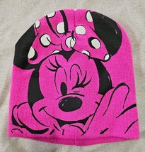 Walt Disney Minnie Mouse Pink Black Adult Knit Beanie Winter Hat Cap - $16.01 CAD