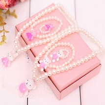 White Imitation Pearl Beads Bear Rabit Necklace Ring Bracelets For Kids Girls Ch - £9.40 GBP