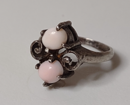 Sterling Silver Vintage Ring With Light Pink Stones Size 6 - £27.87 GBP