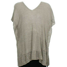 Eileen Fisher Stone Gray Linen Delave Jersey Lace Trim Tunic Sweater Top Xs - £111.64 GBP