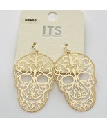 New ITS Sense Brass Skull Earrings Halloween Gold Tone Filigree Metal  - £93.59 GBP