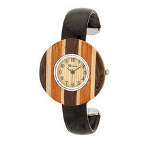 Brenna Black Wood Inspired Leather Cuff Watch - $670.85 MXN
