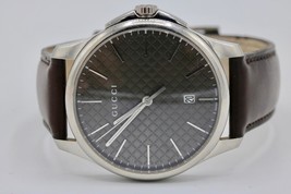 Gucci G Timeless 126.3 Brown Diamante Dial SS Watch with Brown Leather Strap - £186.56 GBP