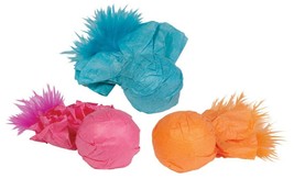 Cat Toys Bright Paper Ball Rattlers Crinkle Feather and Catnip 3 Pack Rollers 3&quot; - £9.43 GBP